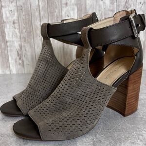 Marc Fisher 'Gabie' Taupe Perforated Stacked Heel Bootie Sandals Size 9